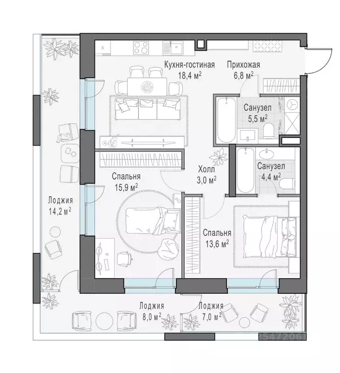 1-к кв. Москва Г мкр, Форивер жилой комплекс, 2 (75.1 м) - Фото 1