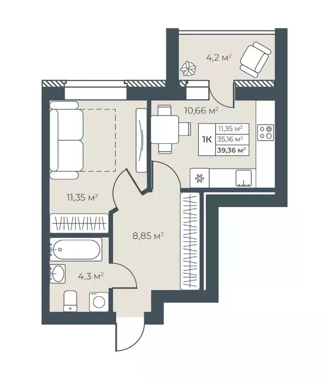 1-к кв. Нижегородская область, Выкса инженера Шухова кв-л,  (39.36 м) - Фото 1