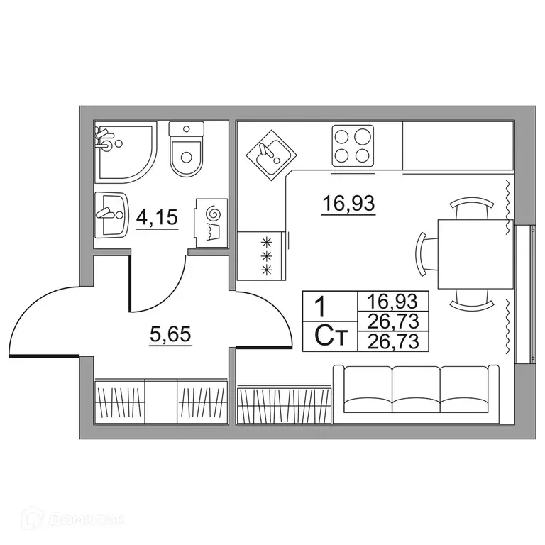 Продаётся квартира-студия, 26.73 м - Фото 1