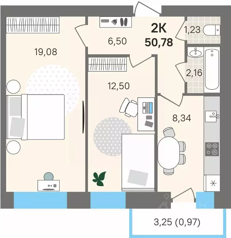 2-к кв. Пермский край, Пермский муниципальный округ, с. Култаево ул. ... - Фото 1
