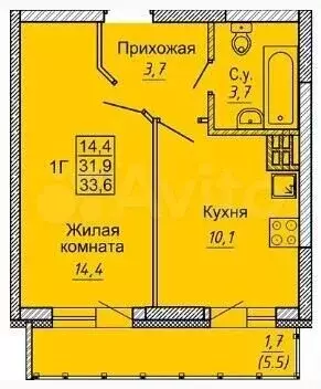 1-к. квартира, 37,4 м, 1/24 эт. - Фото 0