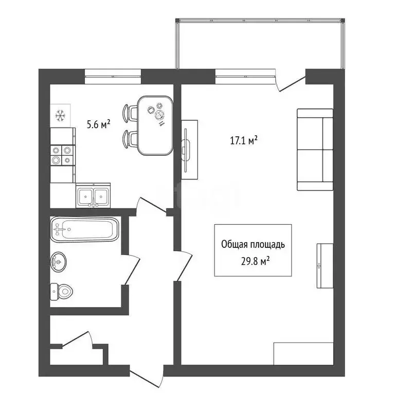 1-комнатная квартира: Искитим, Комсомольская улица, 15 (29.8 м) - Фото 1