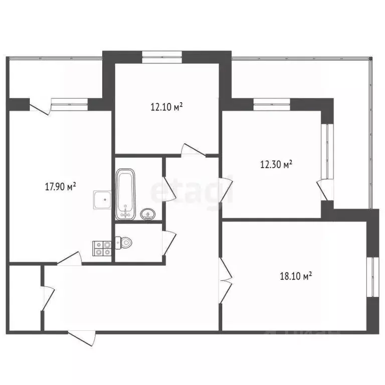 3-к кв. Ямало-Ненецкий АО, Новый Уренгой Сибирская ул., 77 (62.2 м) - Фото 2