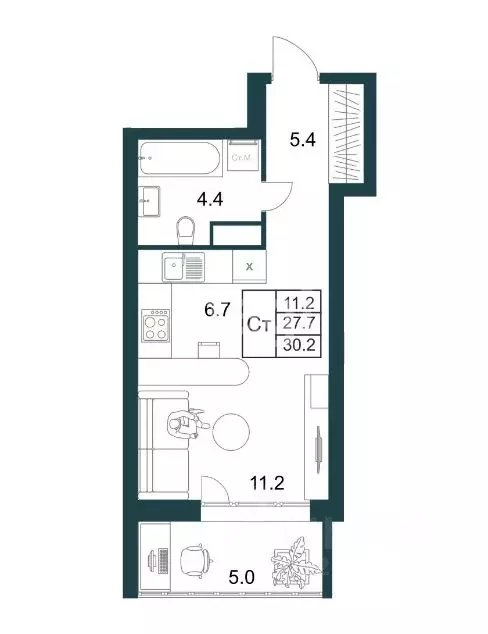 Студия Липецкая область, Липецк Минская ул., 4Б (30.3 м) - Фото 1