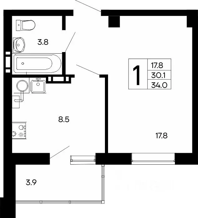 1-к кв. Крым, Феодосия Утесов жилой комплекс (34.0 м) - Фото 1