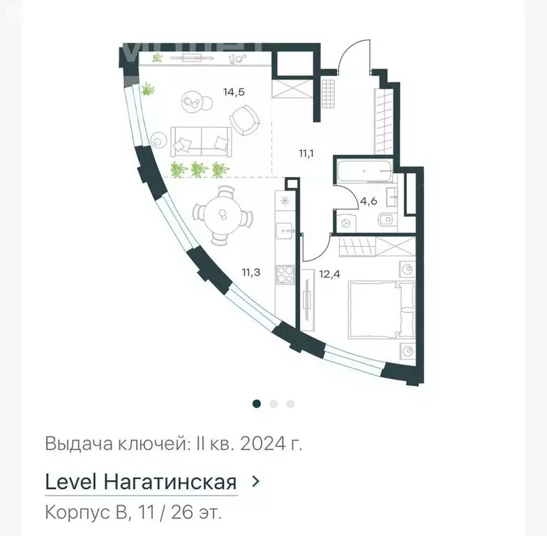 2-комнатная квартира: Москва, Нагатинская набережная (53.2 м) - Фото 0