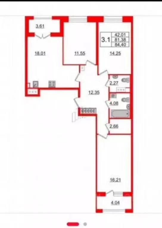 3-к кв. Санкт-Петербург Уральская ул., 23 (84.5 м) - Фото 1