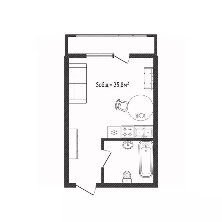 Студия Новосибирская область, Новосибирск Горский мкр, 69/1 (25.8 м) - Фото 2
