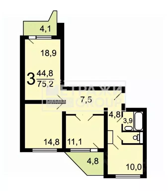 3-к кв. Москва ул. Борисовские Пруды, 13к1 (74.2 м) - Фото 2
