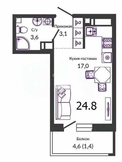 Квартира, студия, 25 м - Фото 1