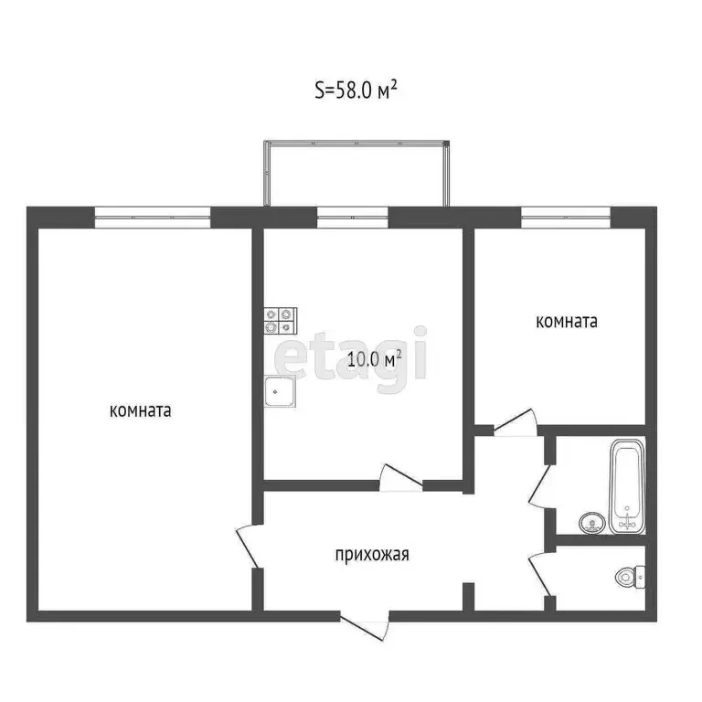 2-комнатная квартира: Усинск, Парковая улица, 18 (58 м) - Фото 1