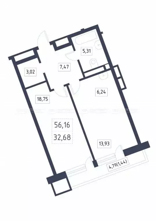 2-комнатная квартира: Казань, улица Хади Атласи, 26 (56.2 м) - Фото 1