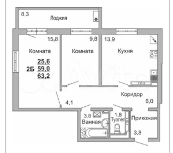 2-к. квартира, 63 м, 16/18 эт. - Фото 0