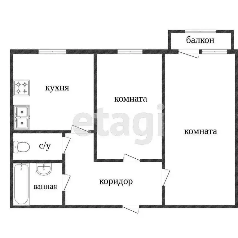 2-комнатная квартира: посёлок Баранчинский, улица Коммуны, 47 (44.6 м) - Фото 1