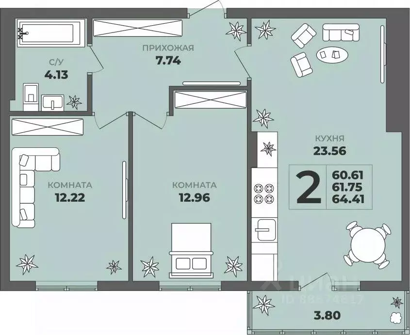 2-к кв. Калининградская область, Калининград ул. Генерала Толстикова, ... - Фото 1