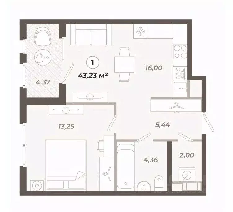 1-к кв. Санкт-Петербург ул. Коли Томчака, 21Д (43.23 м) - Фото 0