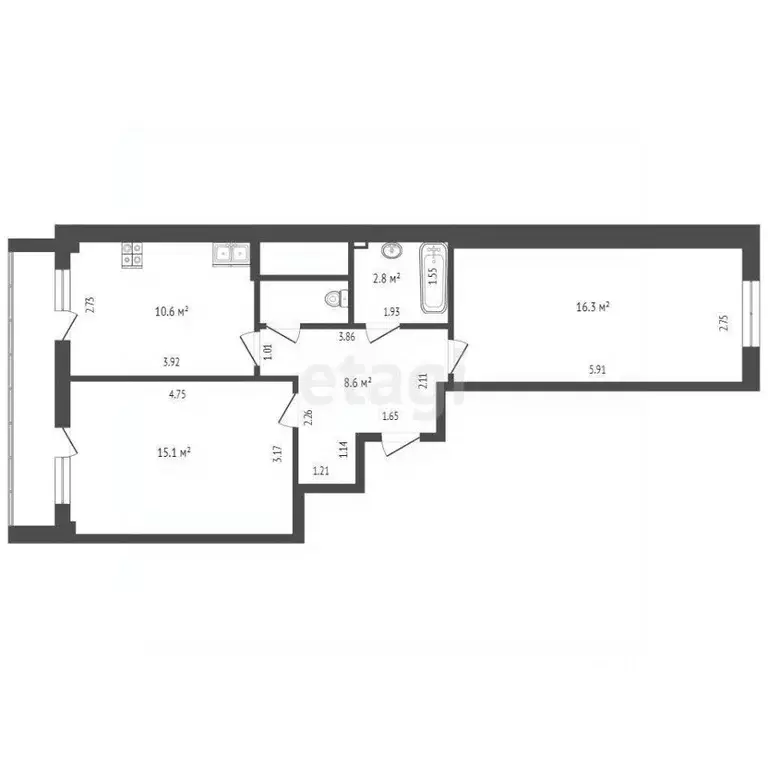 2-к кв. Ямало-Ненецкий АО, Новый Уренгой Арктическая ул., 31 (55.5 м) - Фото 1