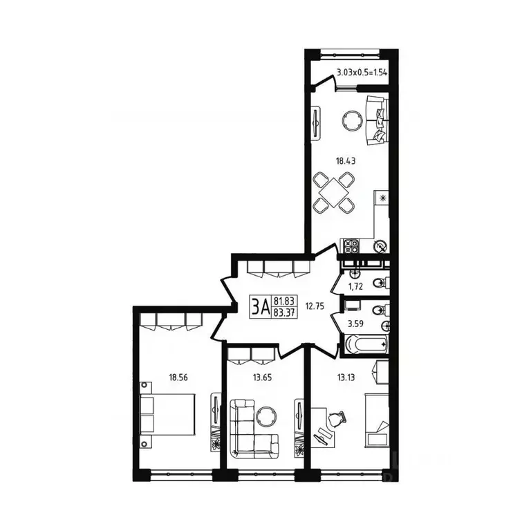 3-к кв. Адыгея, Майкоп ул. К.А. Васильева, 1к4 (83.37 м) - Фото 2