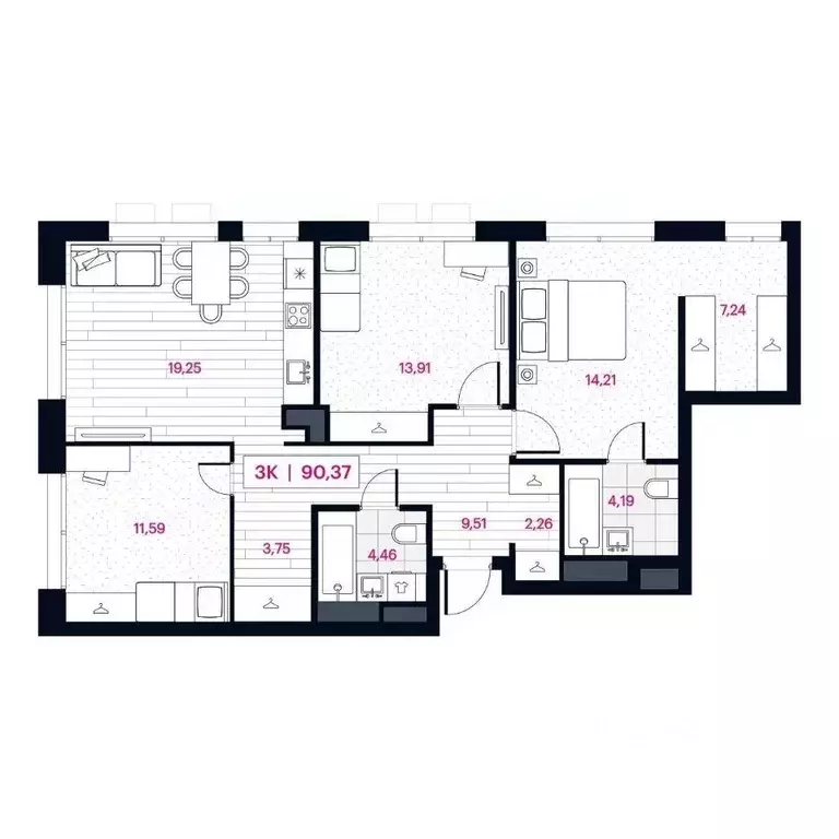 3-к кв. Омская область, Омск Пушкина 77 жилой комплекс (90.37 м) - Фото 0
