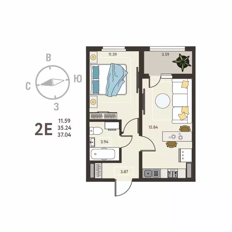 1-к кв. Воронежская область, с. Новая Усмань, Ольха мкр  (37.04 м) - Фото 1