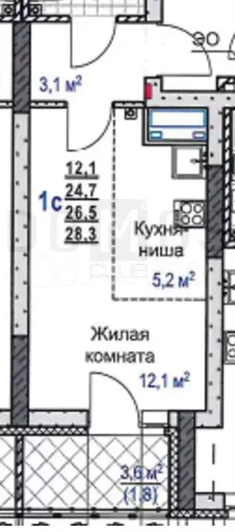 Квартира-студия, 24,4 м, 22/25 эт. - Фото 0