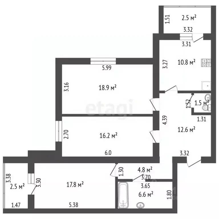 3-к кв. Забайкальский край, Чита ул. Нечаева, 74 (89.2 м) - Фото 1