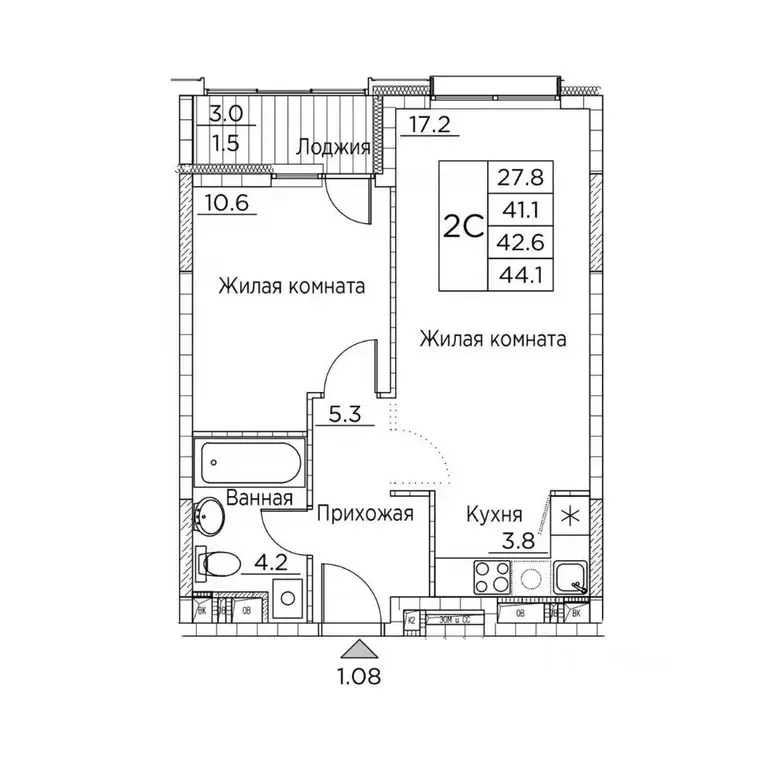 2-к кв. Приморский край, Владивосток ул. Расула Гамзатова, 7к3 (44.1 ... - Фото 0