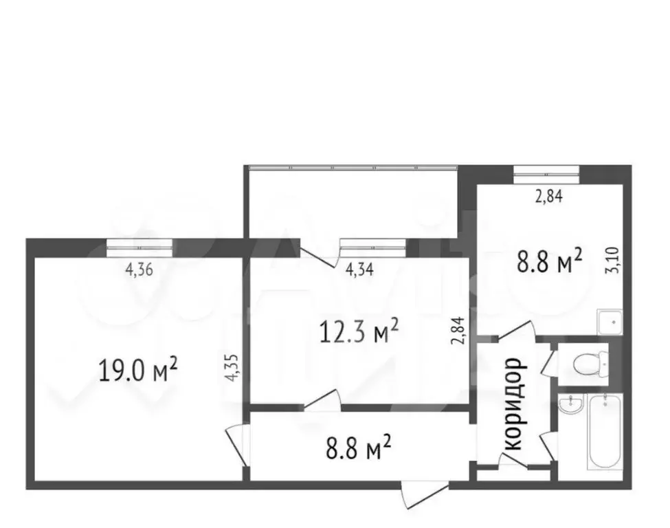 2-к. квартира, 53 м, 3/9 эт. - Фото 0