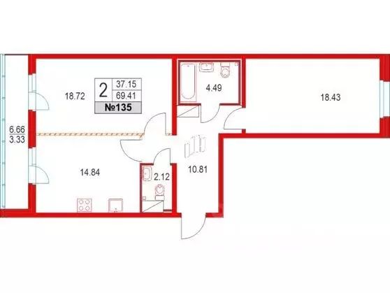 2-к кв. Санкт-Петербург Коломяжский просп., 11 (67.78 м) - Фото 1