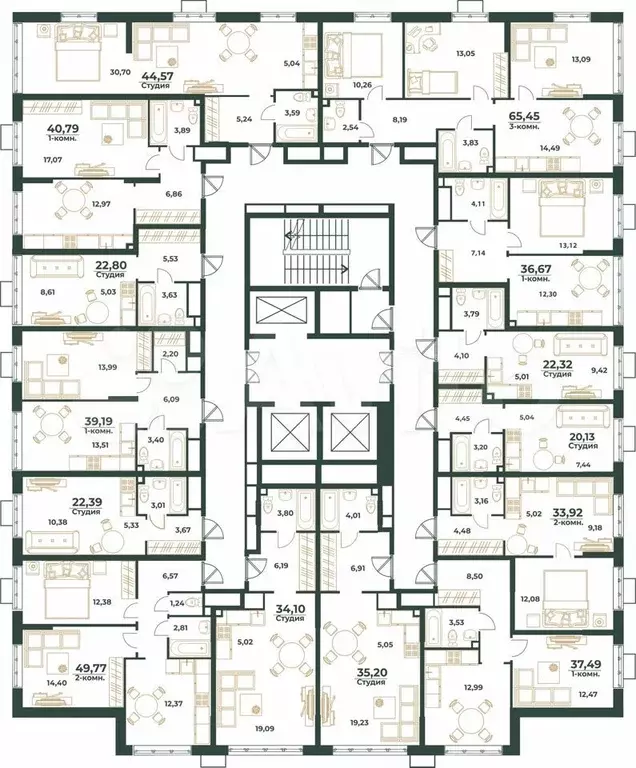 1-к. квартира, 39,2 м, 22/24 эт. - Фото 1