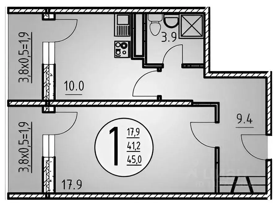 1-к кв. Ростовская область, Ростов-на-Дону ул. Нансена, 103/1/5 (44.0 ... - Фото 2