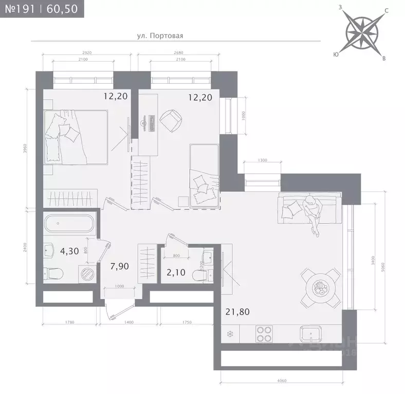 2-к кв. Татарстан, Казань 1712 жилой комплекс (60.5 м) - Фото 1