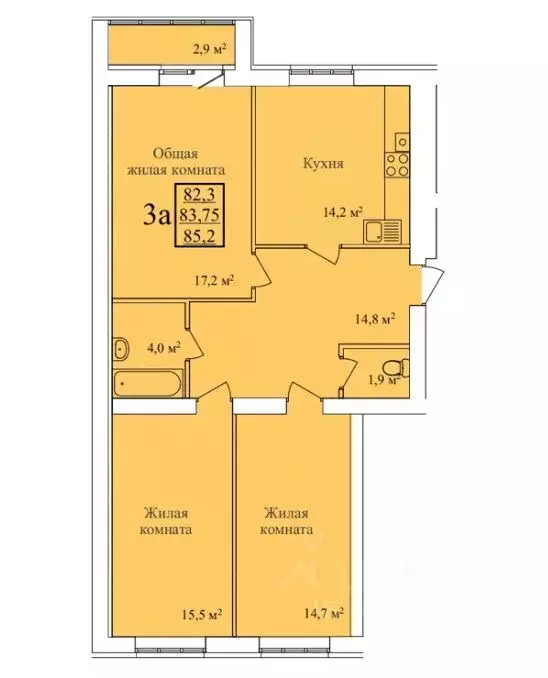 3-к кв. Тамбовская область, Тамбов ул. Научная, 14Б (85.2 м) - Фото 0
