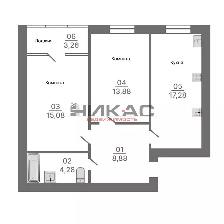 2-комнатная квартира: посёлок Карачиха, Радужный переулок, 4 (60.8 м) - Фото 1