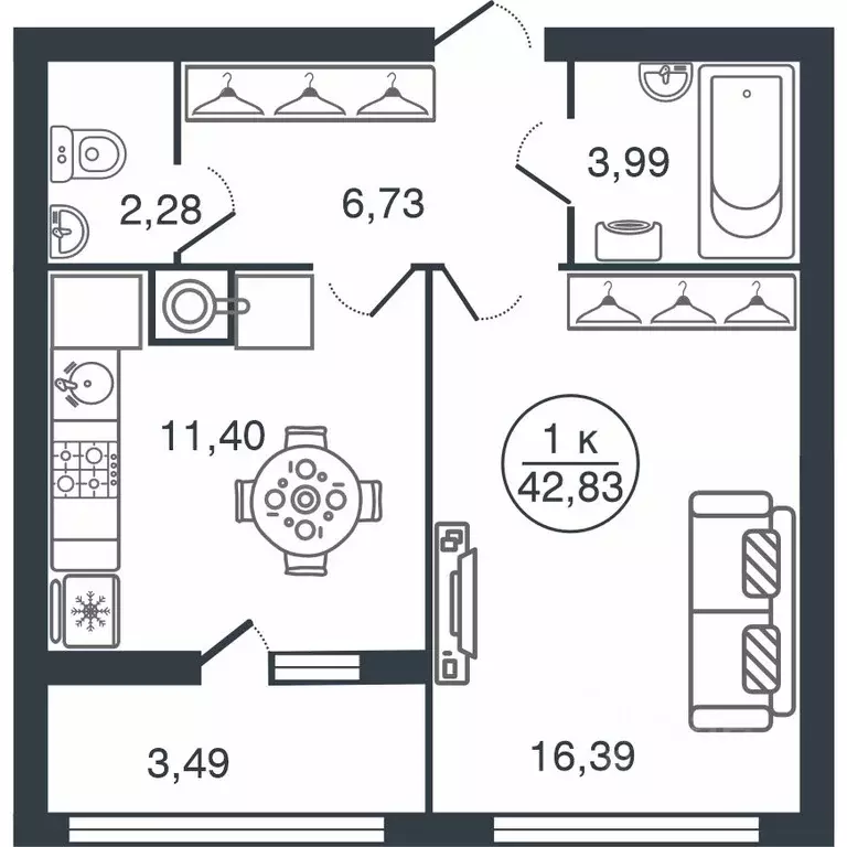 1-к кв. Тверская область, Тверь Бурашевское ш., 60 (42.83 м) - Фото 1