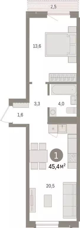 1-комнатная квартира: Новосибирск, улица Аэропорт (45.42 м) - Фото 1