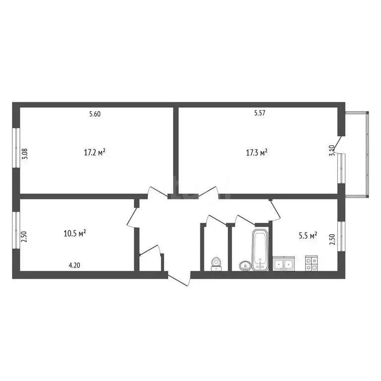 3-комнатная квартира: Нальчик, улица 2-й Таманской Дивизии, 428 (61 м) - Фото 1