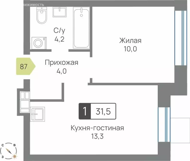1-комнатная квартира: посёлок Светлые Горы, квартал ... - Фото 1