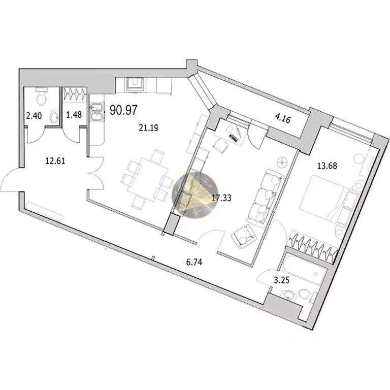 2-к кв. Санкт-Петербург ул. Кустодиева, 5к1 (90.97 м) - Фото 2