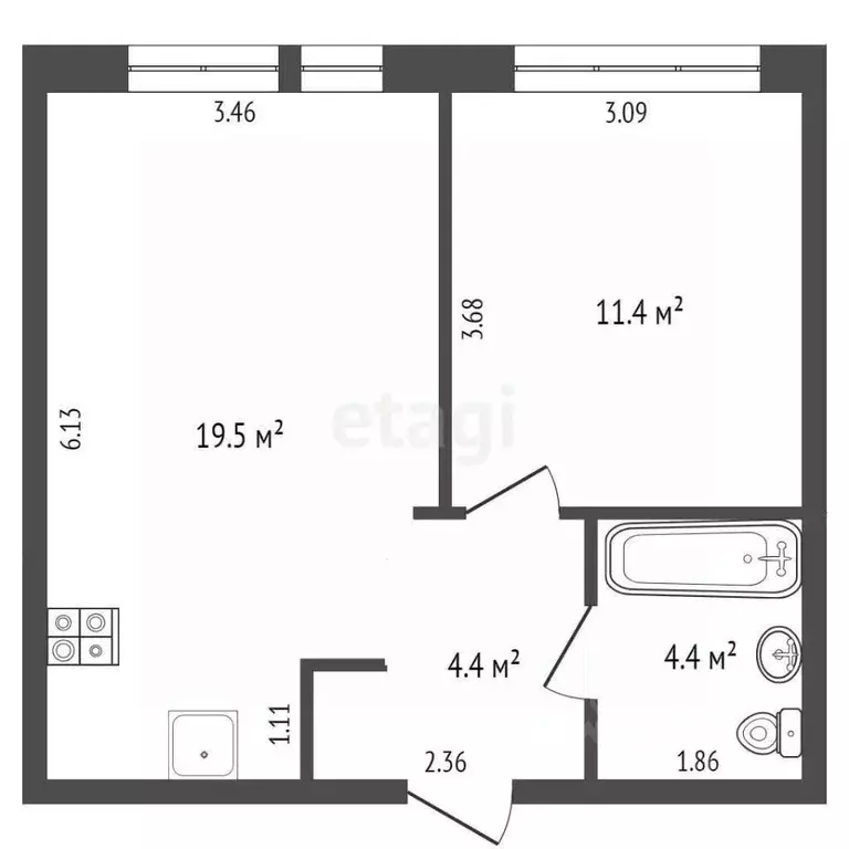 1-к кв. Тюменская область, Тюмень Полевая ул., 117к4 (39.7 м) - Фото 0