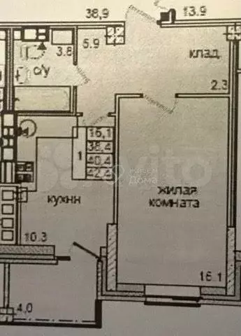 1-к. квартира, 40 м, 3/9 эт. - Фото 0