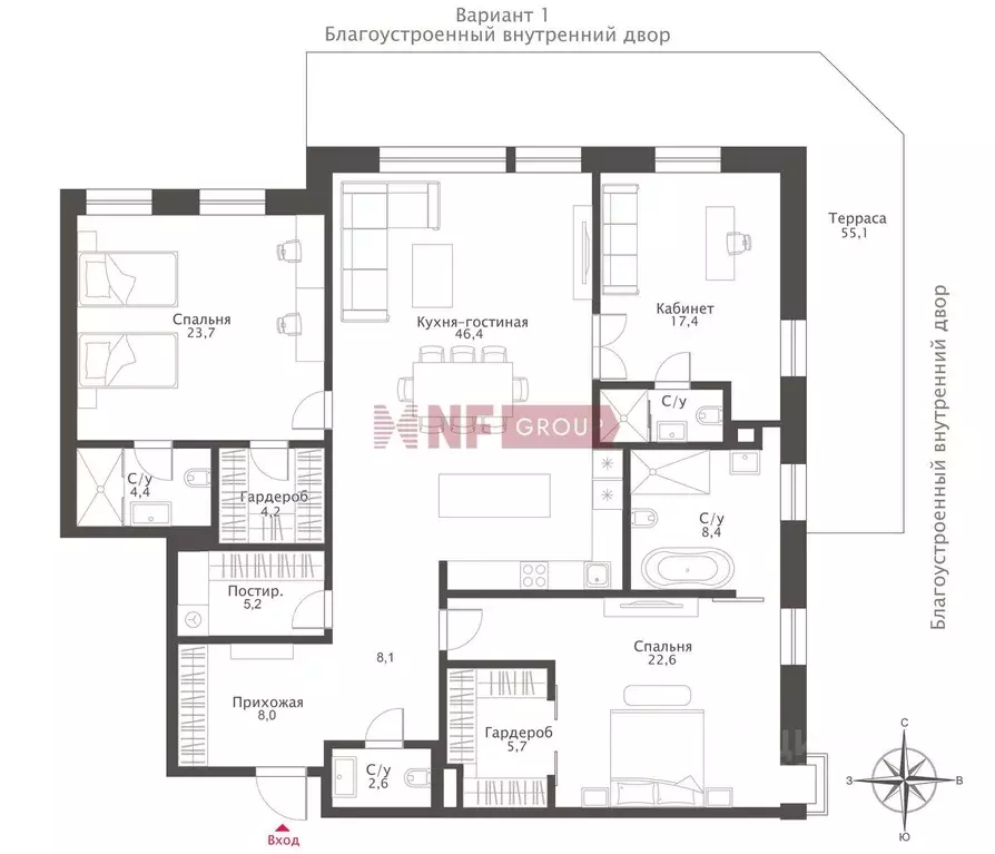 4-к кв. Москва ул. Большая Полянка, 44 (167.1 м) - Фото 2