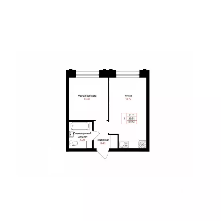 1-к кв. Татарстан, Казань Лето жилой комплекс (39.51 м) - Фото 1