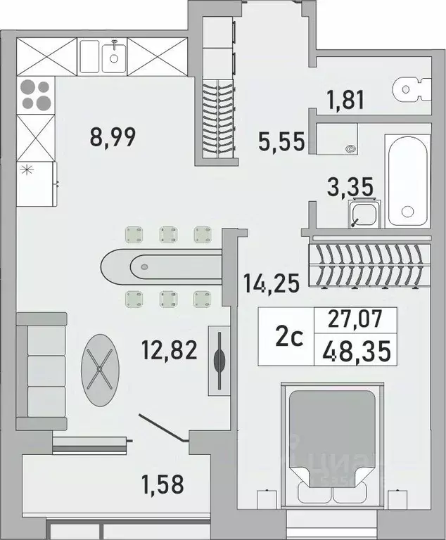 2-к кв. Башкортостан, Уфа Бакалинская ул., 9/1 (48.35 м) - Фото 1