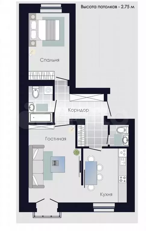 2-к. квартира, 56,9 м, 3/4 эт. - Фото 0