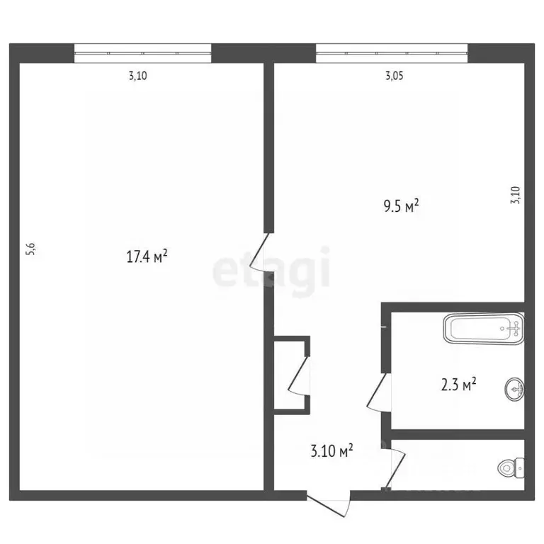 1-к кв. Кемеровская область, Мыски Олимпийская ул., 9 (34.0 м) - Фото 1