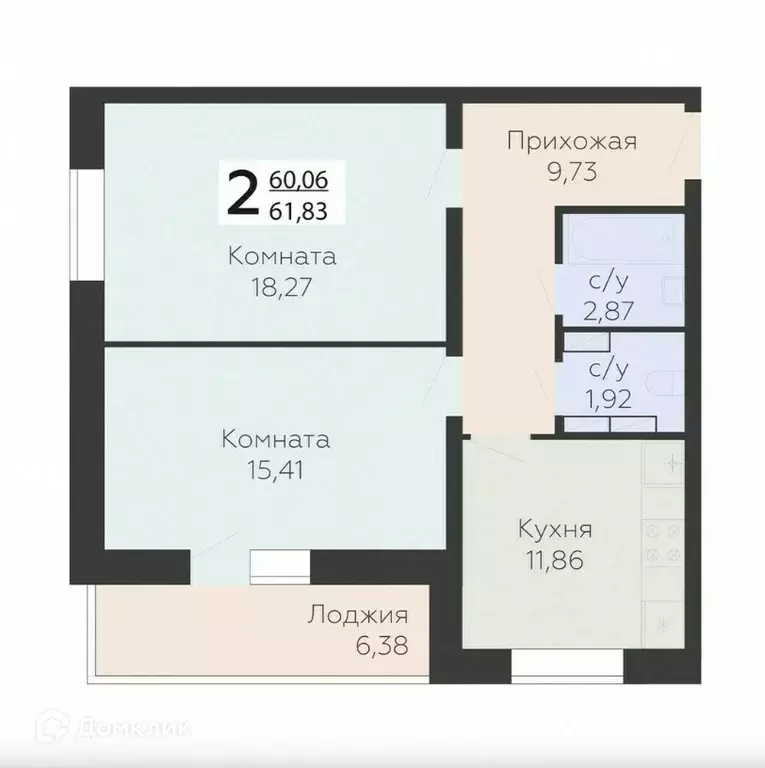 Продаётся 2-к квартира, 61.83 м - Фото 0