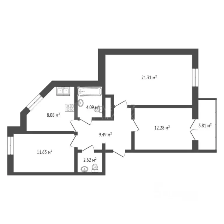 3-к кв. Тюменская область, Тюмень ул. Тимофея Чаркова, 79к3 (70.0 м) - Фото 1