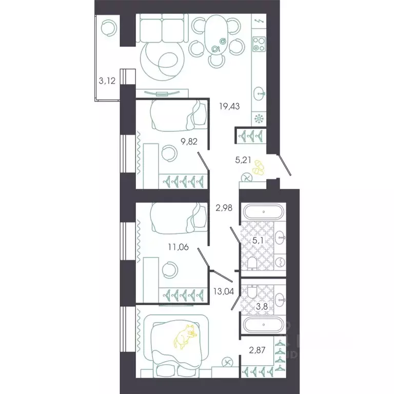 3-к кв. Пензенская область, Пенза Колышлейская ул., 7 (74.87 м) - Фото 1