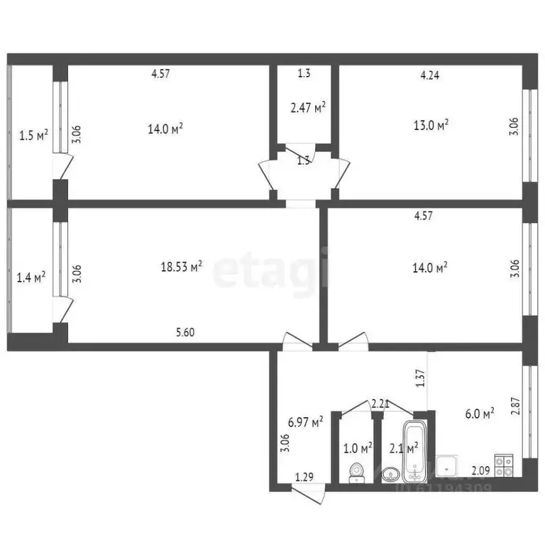 4-к кв. Мордовия, Саранск ул. Есенина, 21 (51.12 м) - Фото 0